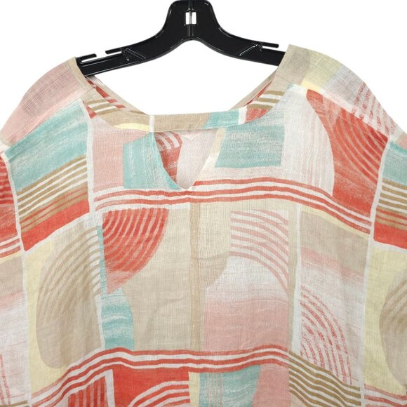 Chicos Linen Poncho Blouse Womens Size S/M Geometric Keyhole Back Pullover - Picture 11 of 16
